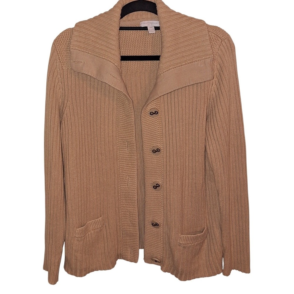 Chore Fishermen Sweater Size‎ M Petite Charter Club Tan Chucky Cardigan Sweater